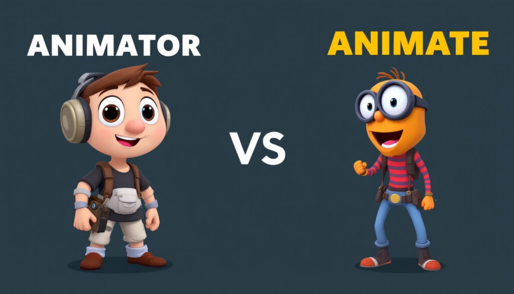 Animator designing on a tablet versus completed animation scene on a screen