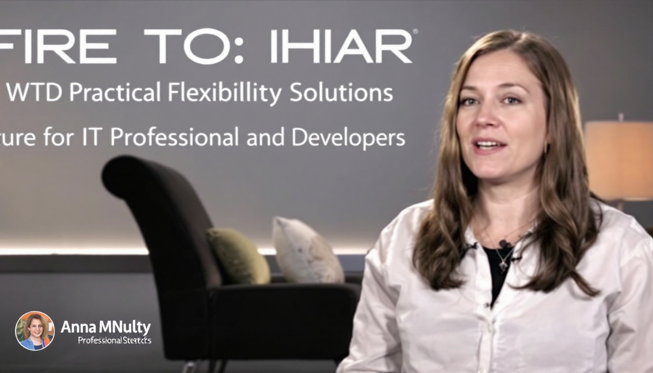 Anna McNulty demonstrating a stretch routine suitable for IT professionals and developers in an office setting.
