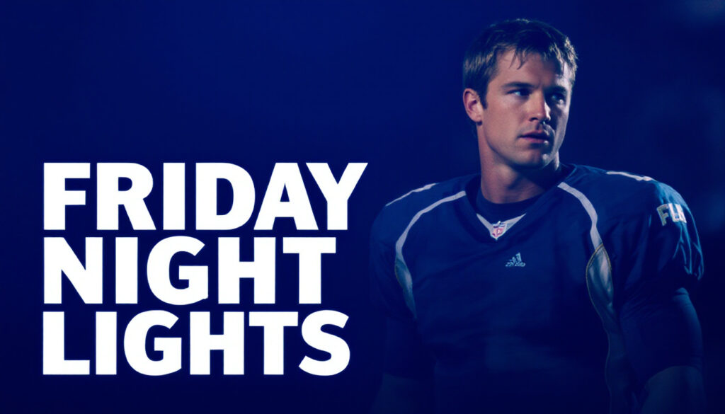 Friday Night Lights 2004 film scene with high school football players under stadium lights