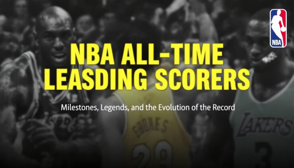 NBA all-time leading scorers including LeBron James, Kareem Abdul-Jabbar, and Karl Malone celebrating milestones